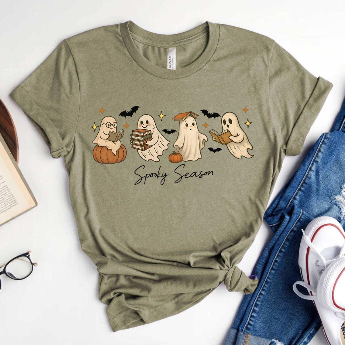 “Spooky Season” Ghost & Books T-Shirt