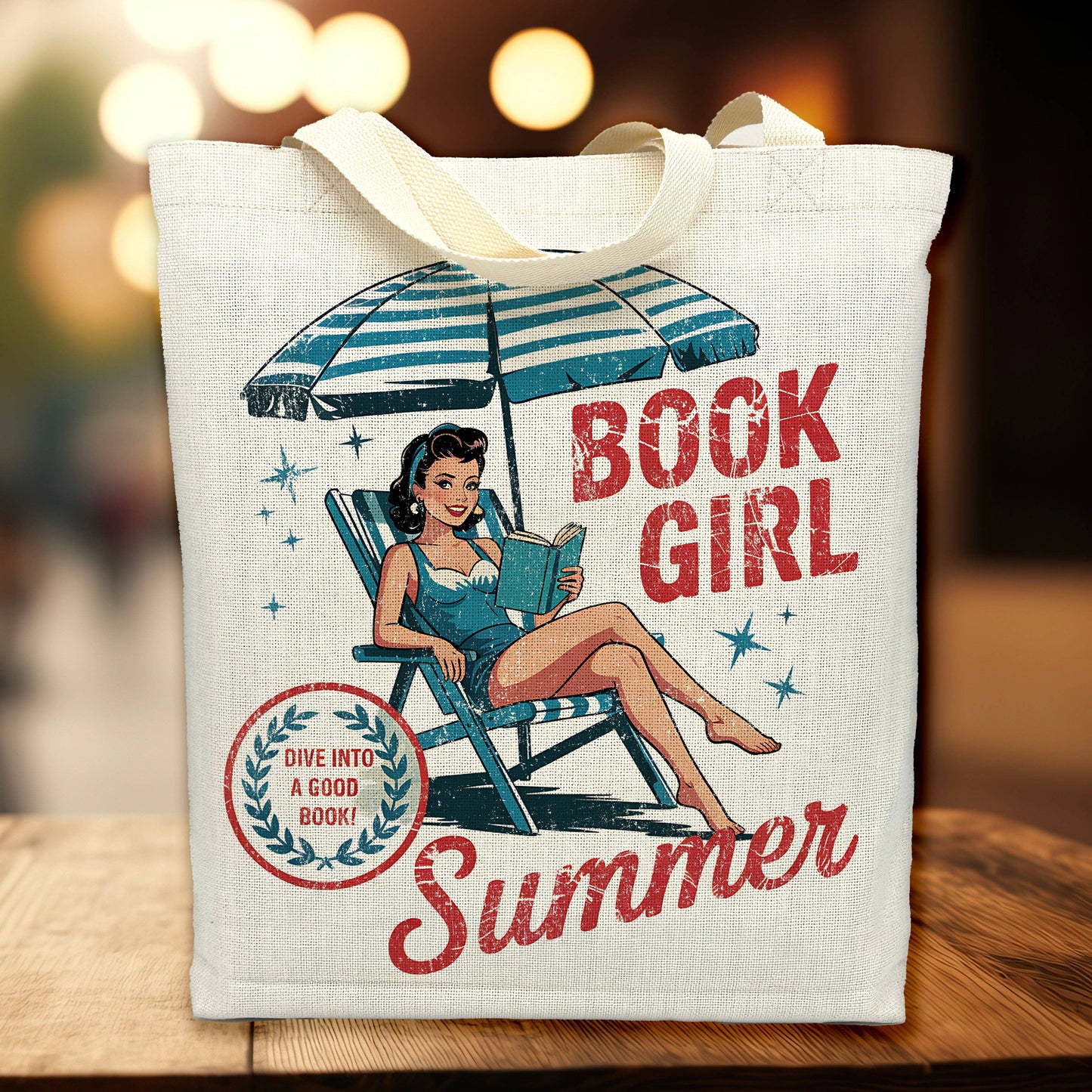 Book Girl Summer Tote Bag – Vintage Reading Beach Tote